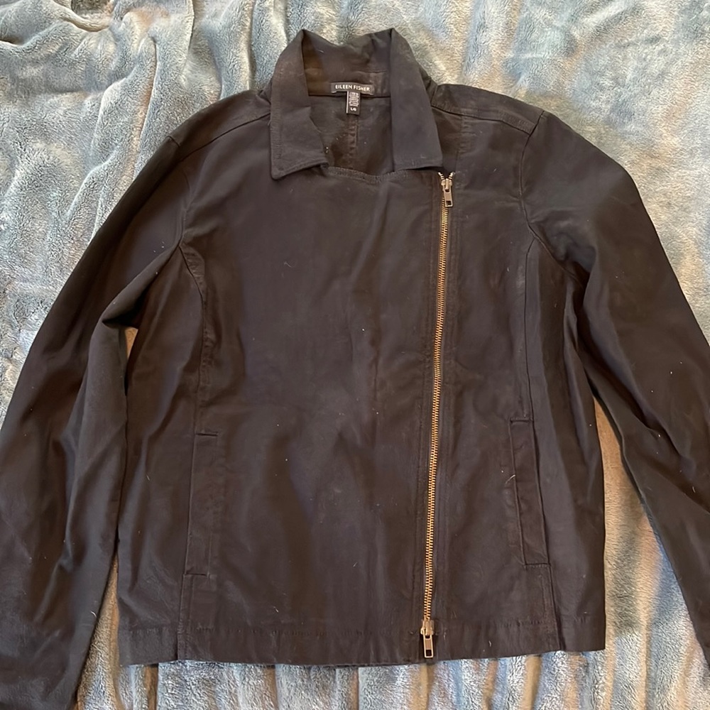 Black bomber jacket.